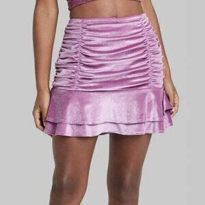 Wild Fable Womens Size S Pink Velvet Mini Skirt Ruched Ruffle Hem Party Clubwear